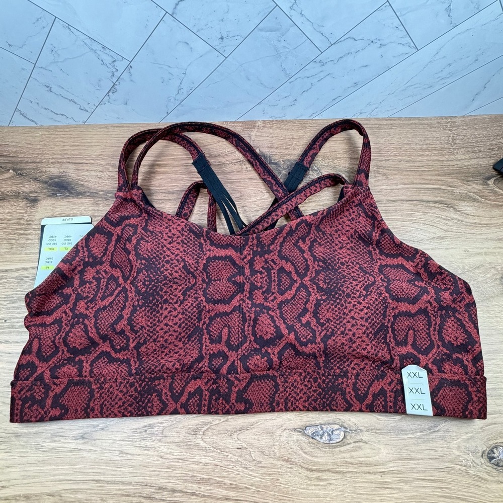 C9 Champion Women's Sports Bra Red Black Snake Print XXL Duo Dry‎ Removable Cups